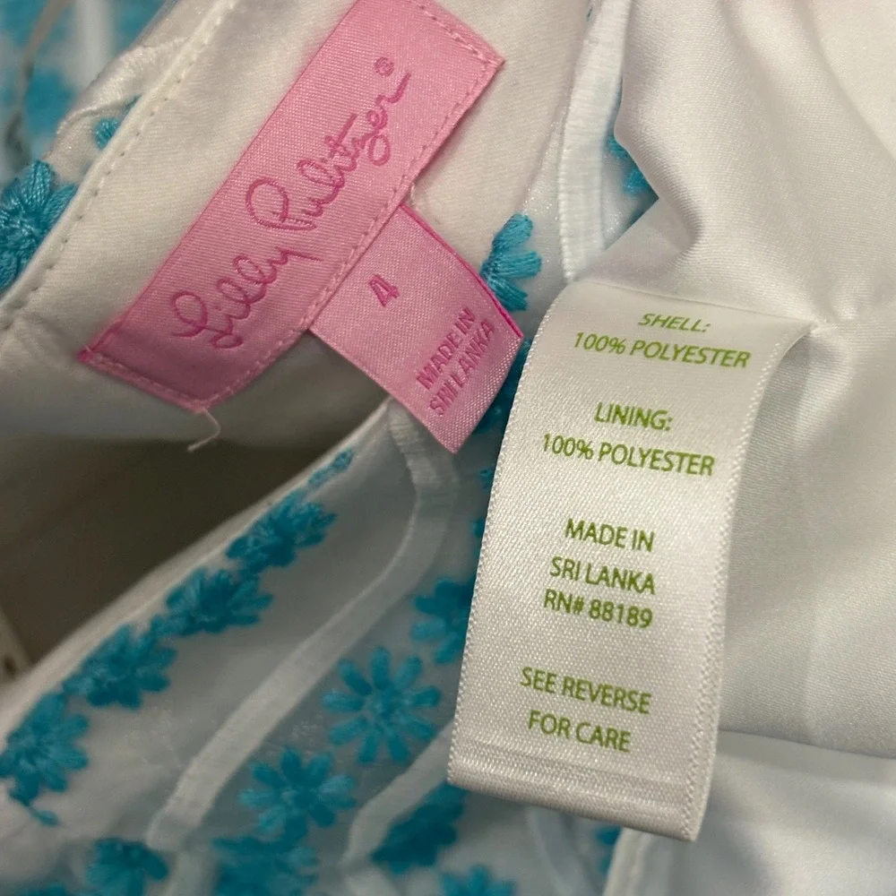 Lilly Pulitzer Leavens Top Notch Strapless Dress Blue White Floral Embroidery 4 - Picture 9 of 9